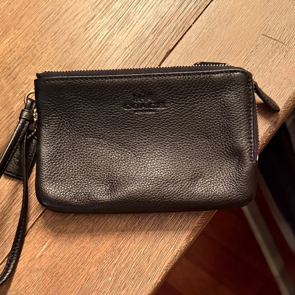 Coach Black Pebbled Leather Wristlet